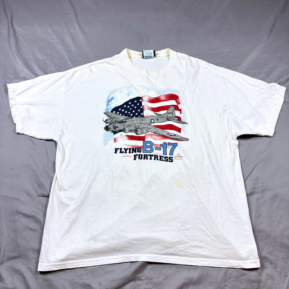 Avirex Varsity T-Shirt Mens XXL White Flying B-17 Fortress VTG 2000 Graphic Tee